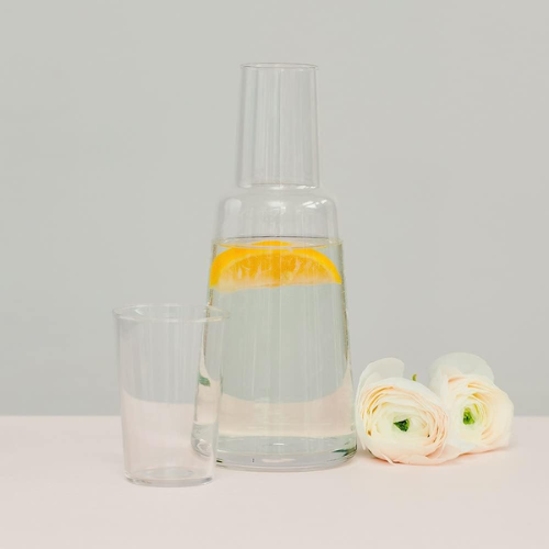 Bed Side Water Bottle and Glass Set - 3 Colors Clear | Blue | Green - Red Rhino