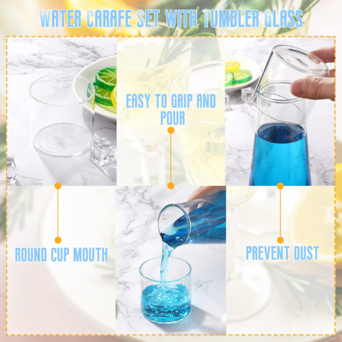 Bed Side Water Bottle and Glass Set - 3 Colors Clear | Blue | Green - Red Rhino
