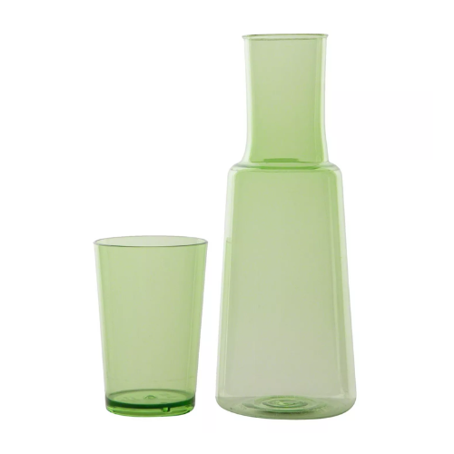 Bed Side Water Bottle and Glass Set - 3 Colors Clear | Blue | Green - Red Rhino