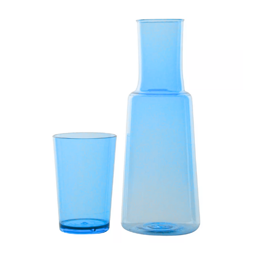 Bed Side Water Bottle and Glass Set - 3 Colors Clear | Blue | Green - Red Rhino