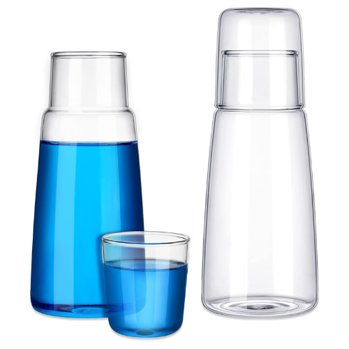 Bed Side Water Bottle and Glass Set - 3 Colors Clear | Blue | Green - Red Rhino