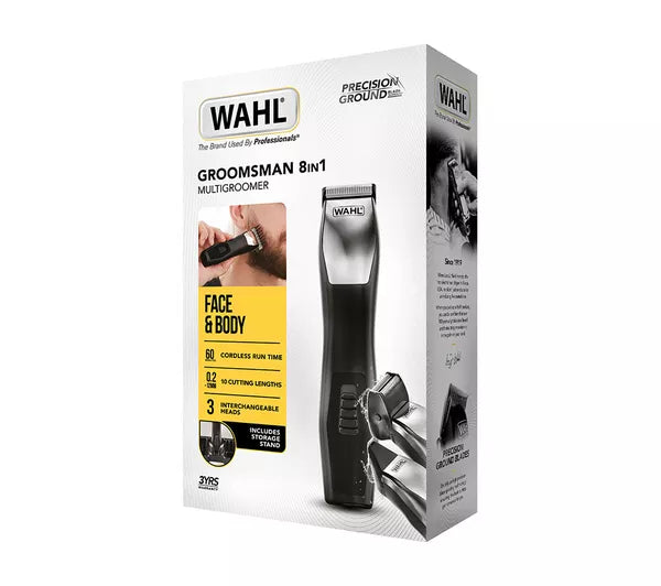 Wahl Groomsman Pro All-in-one Rechargeable Grooming Kit, Black/Silver-9855