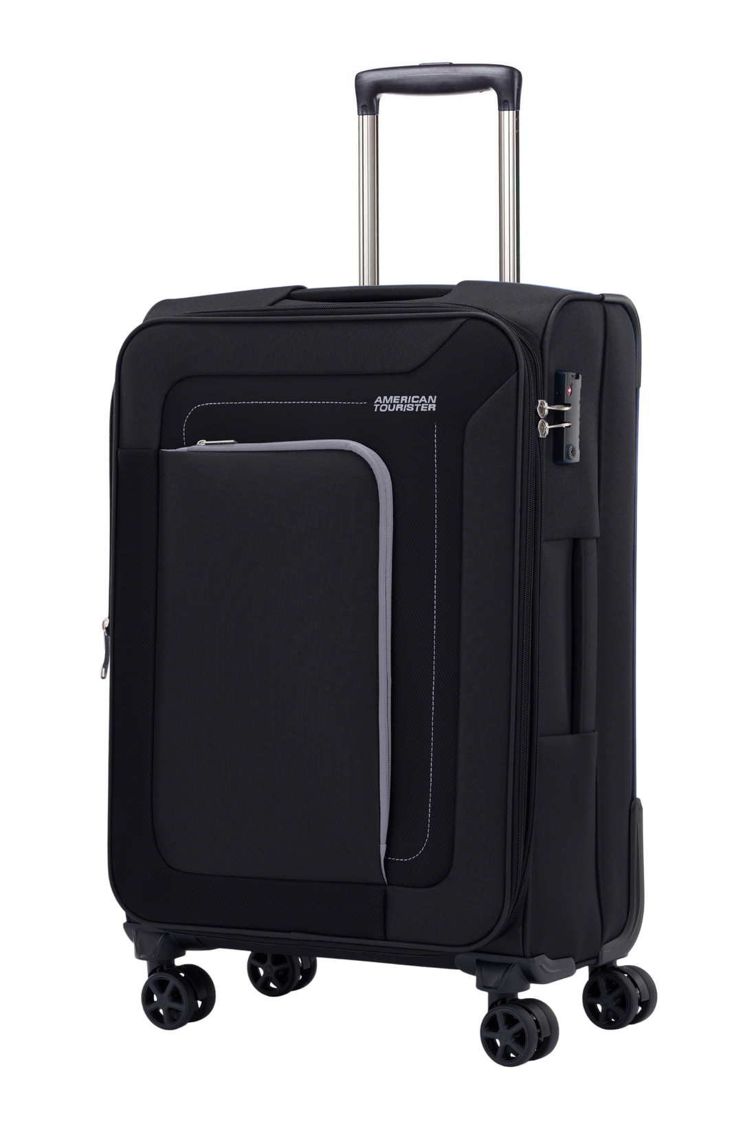 American Tourister Raya 67cm Black medium softside suitcase angled view