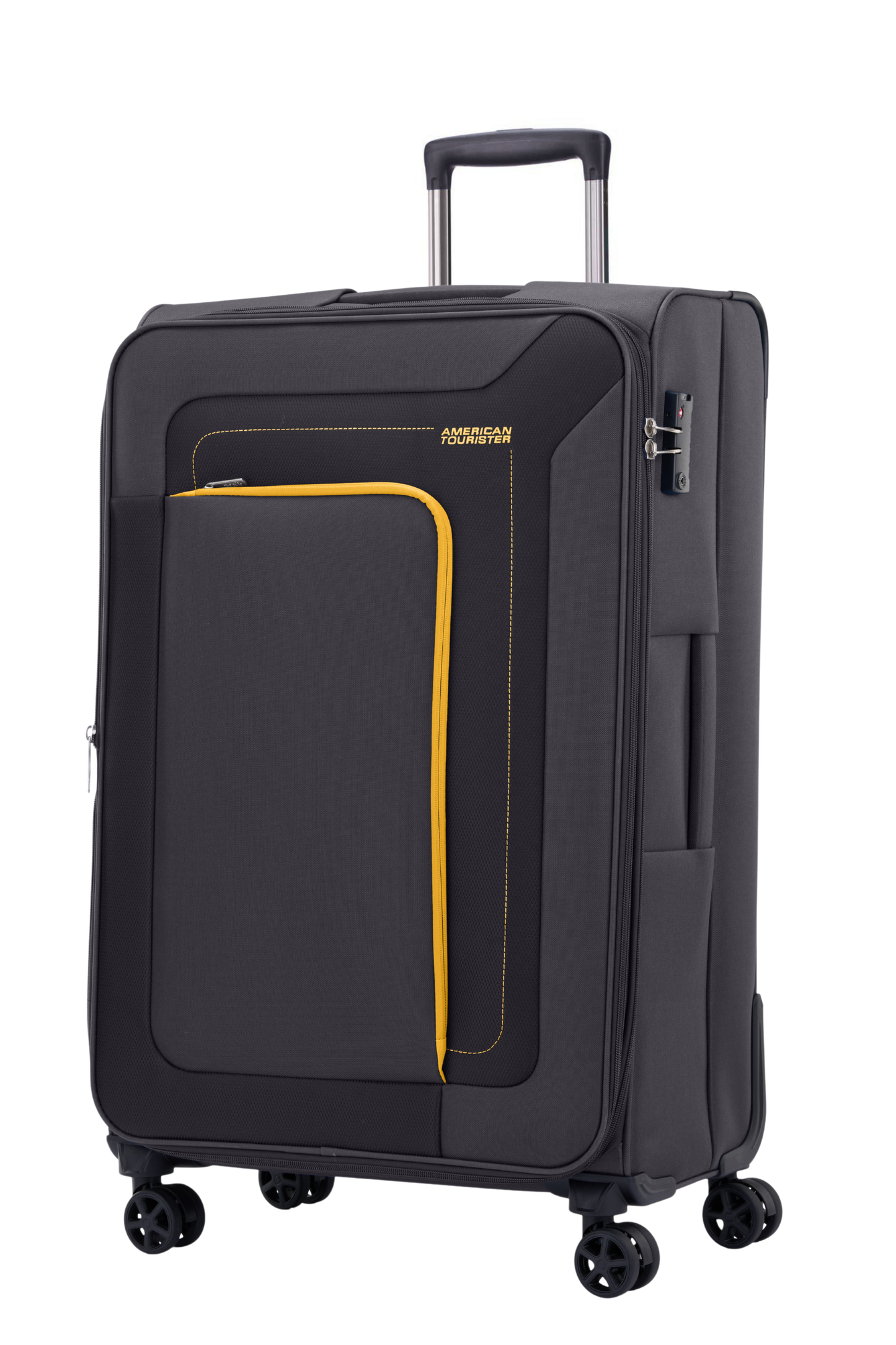American Tourister Raya 79cm Grey large softside suitcase angled view