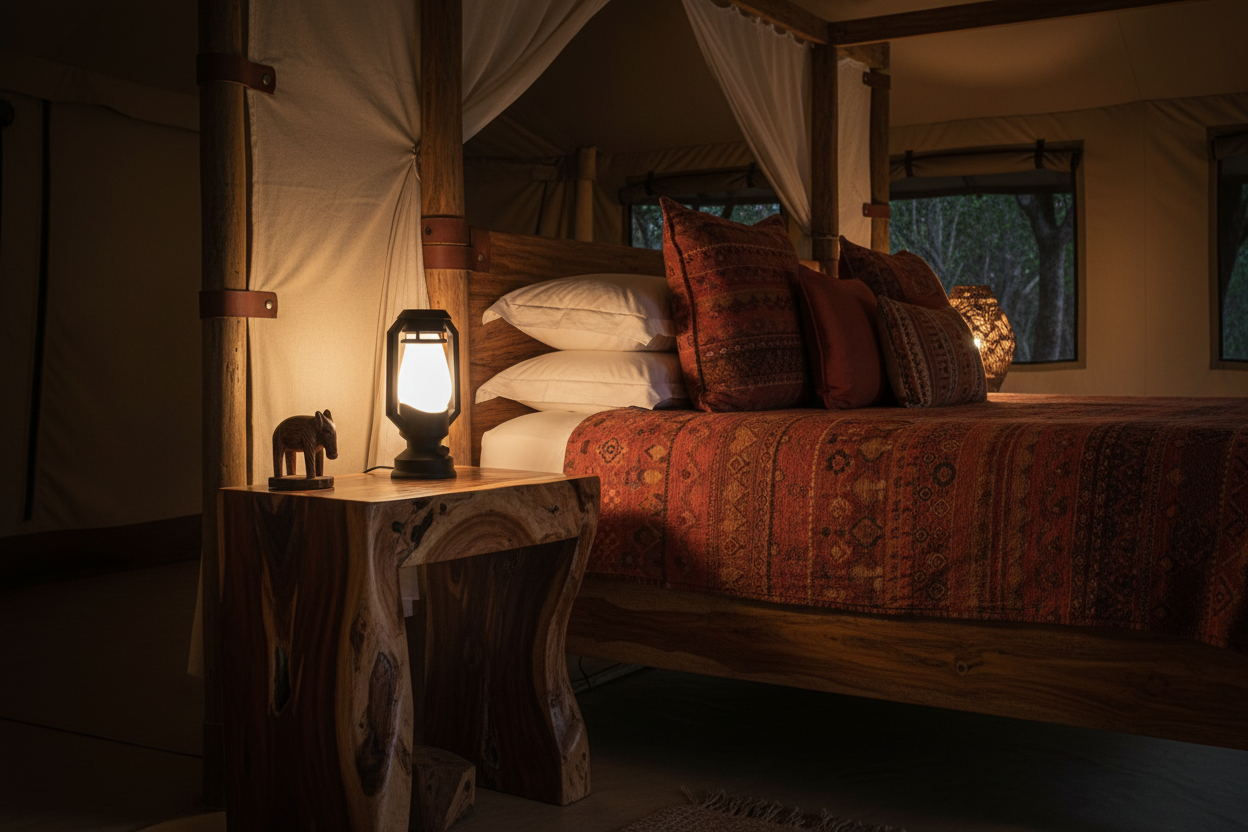 Print3D Africa KOROBOI Table Lamp – lifestyle bedroom view | Red Rhino Kenya