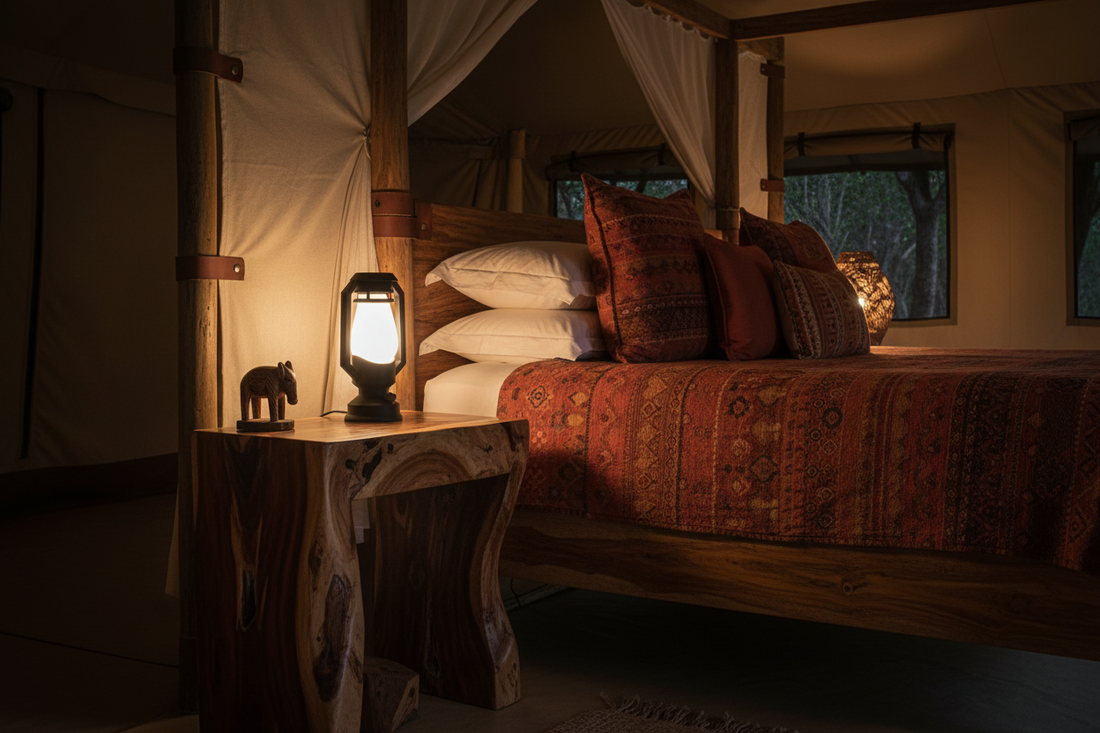 Print3D Africa KOROBOI Table Lamp – lifestyle bedroom view | Red Rhino Kenya
