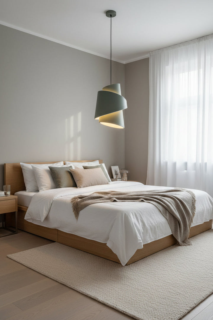 Print3D Africa ZINGA pendant lamp styled above a modern bedroom