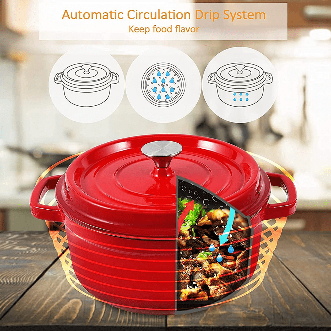 Enameled Cast Iron Pot - 26 CM Dutch Oven Red- HM-BA173 - Red Rhino