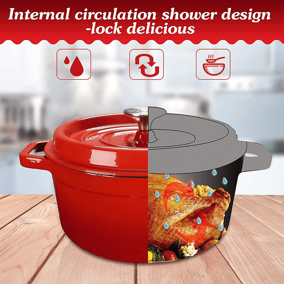 Enameled Cast Iron Pot - 26 CM Dutch Oven Red- HM-BA173 - Red Rhino
