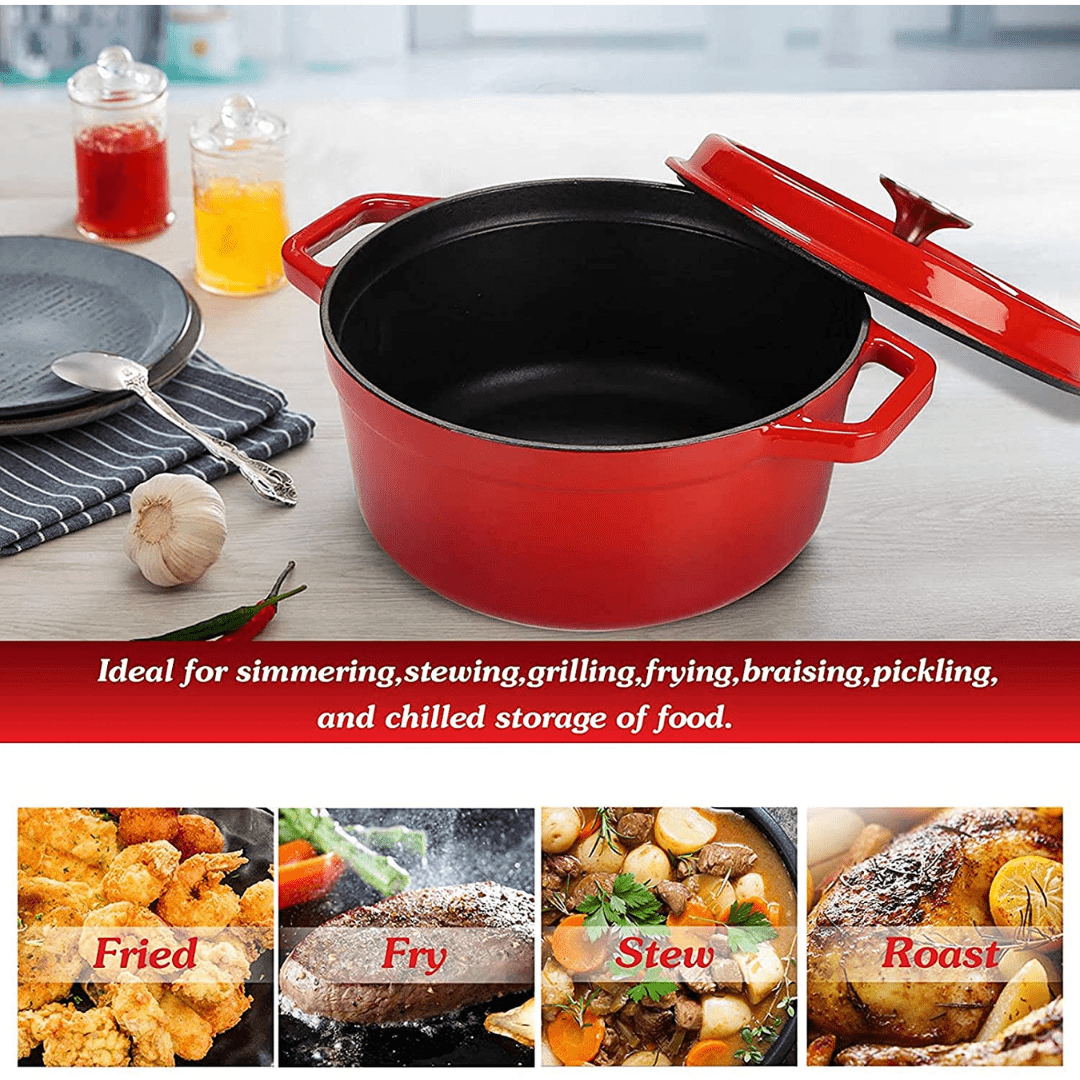 Enameled Cast Iron Pot - 26 CM Dutch Oven Red- HM-BA173 - Red Rhino