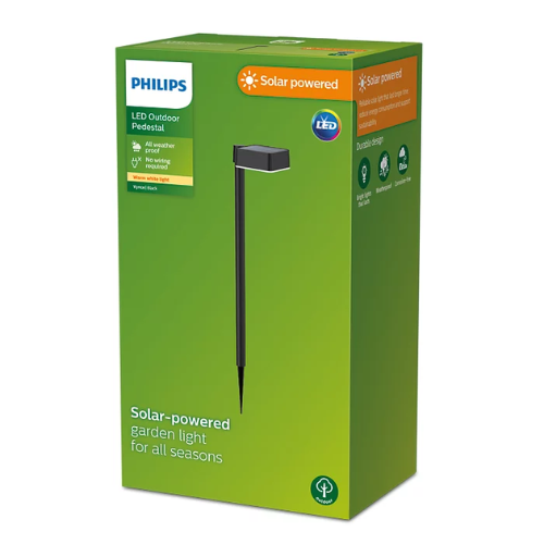 Philips Outdoor Solar Vynce Pedestal Light 1.5 W, Daylight Sensor, IP44 Weatherproof Square