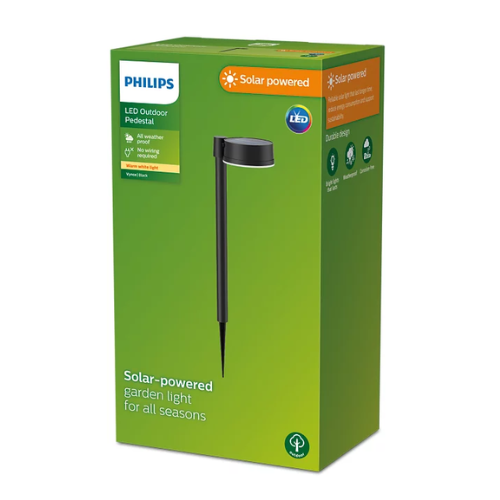 Philips Outdoor Solar Vynce Pedestal Light 1.5 W, Daylight Sensor, IP44 Weatherproof Round