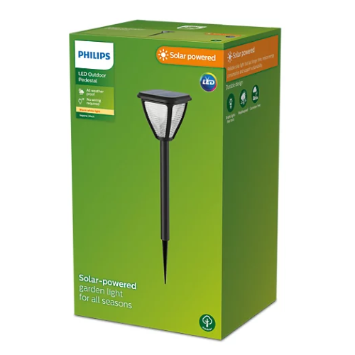 Philips Outdoor Solar Vapora Pedestal Light 1.5 W, Daylight SensorIP44 Weatherproof Black