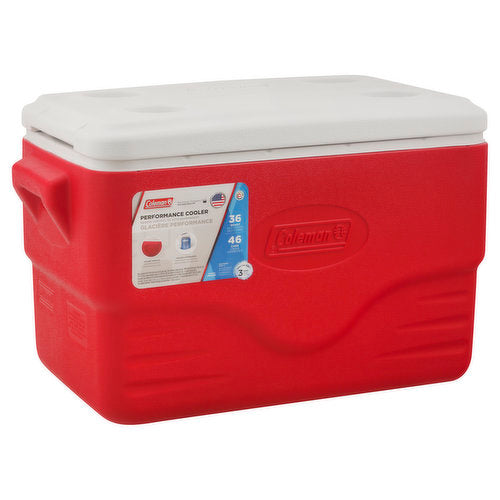 Coleman Hard Cooler High Performance Insulated Cool Box 36Qt/34 ltr Capacity, Keeps Cool For Up To 3Days - Red Rhino