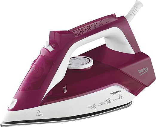 Beko SIM 3126 R Iron, 2600 W, Stroke 150 g/min, Continuous Steam 40 g/min, Ceramic Sole, Antical, Automatic Shut-off, Garnet