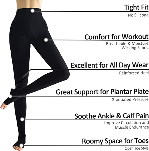 Original Ortho-Aid Pantyhose Compression Stocking-Open Toe (Level 1) Beige & Black