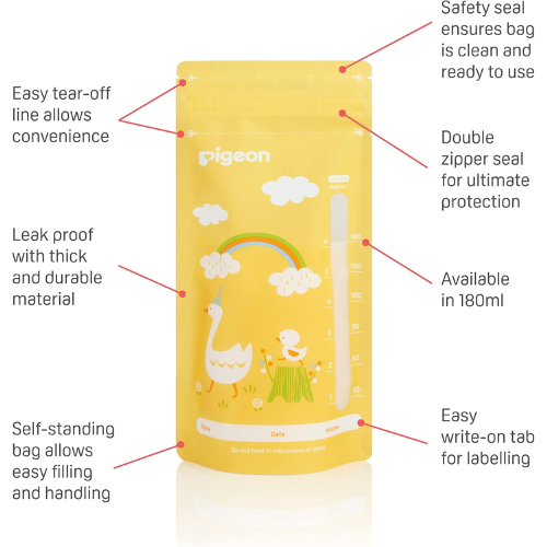 Pigeon Baby Animals Breastmilk Storage Bags - 25Pack 180ml