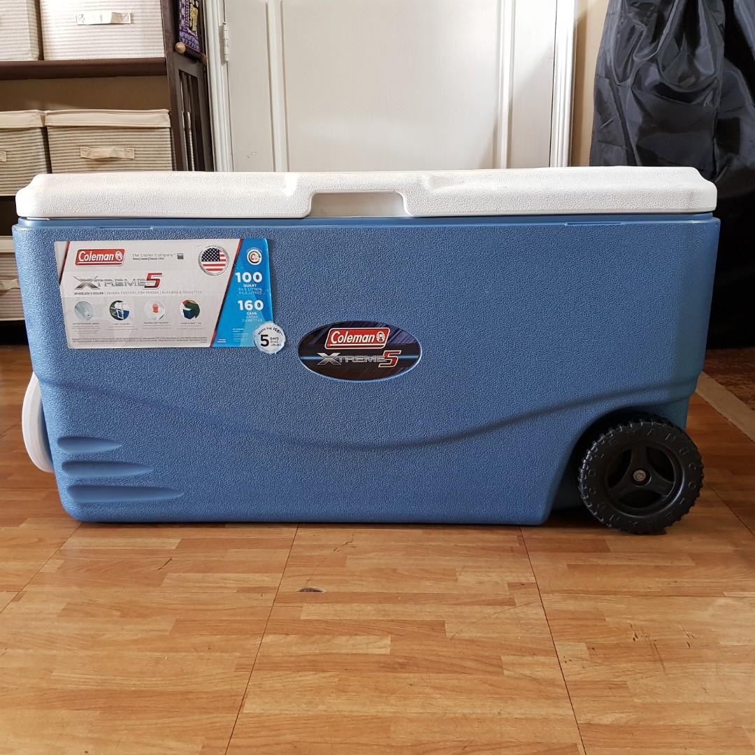 Coleman Foam Hard Cooler High Performance Insulated Cool Box, 100Qt/94.6ltr Capacity, With Handle and Wheels Blue ,Keeps Cool For Up To 5days-PLW0059 - Red Rhino
