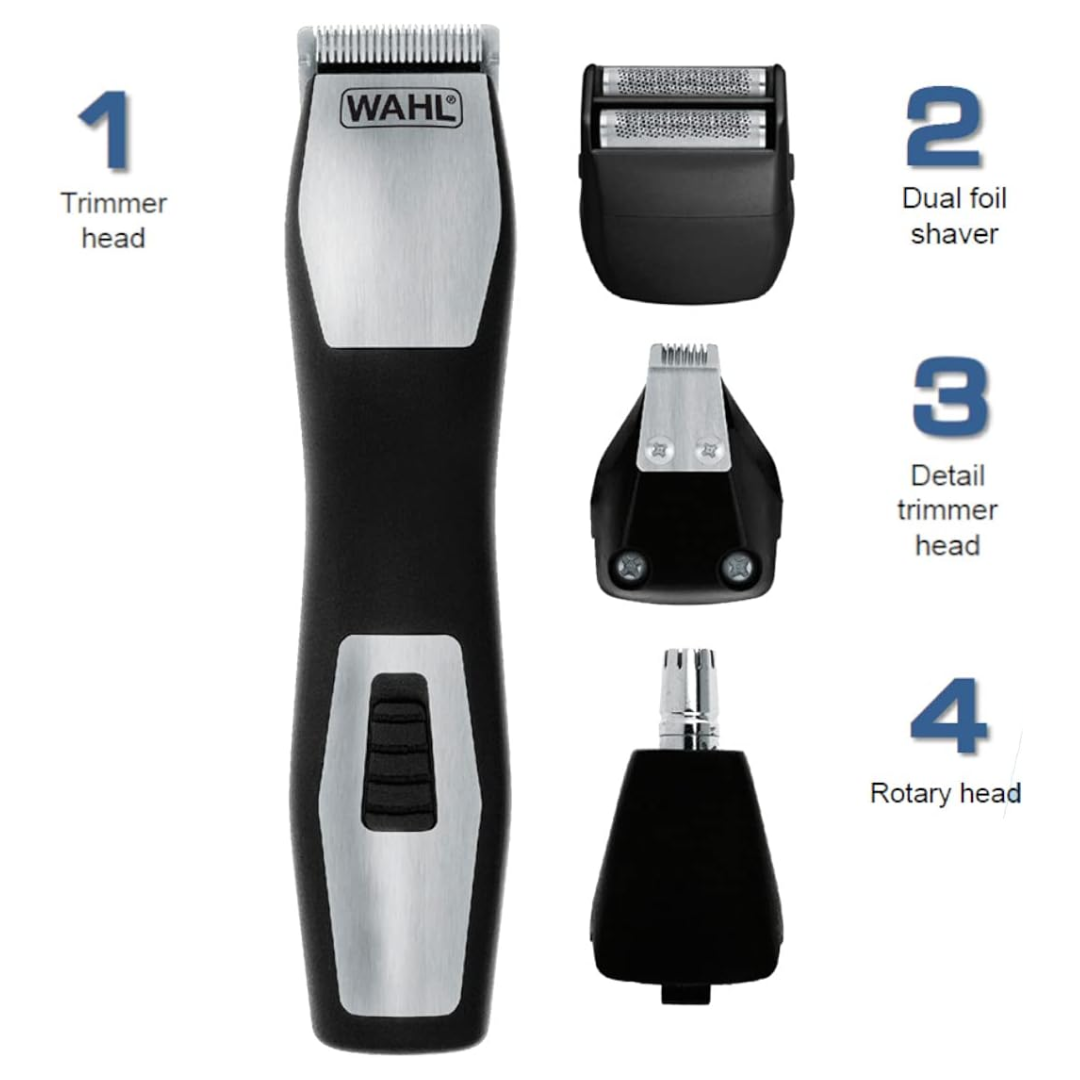 Wahl Groomsman Pro All-in-one Rechargeable Grooming Kit, Black/Silver-9855