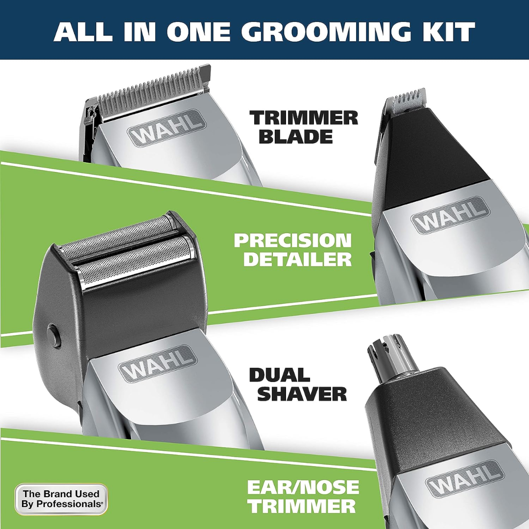 Wahl Groomsman Pro All-in-one Rechargeable Grooming Kit, Black/Silver-9855