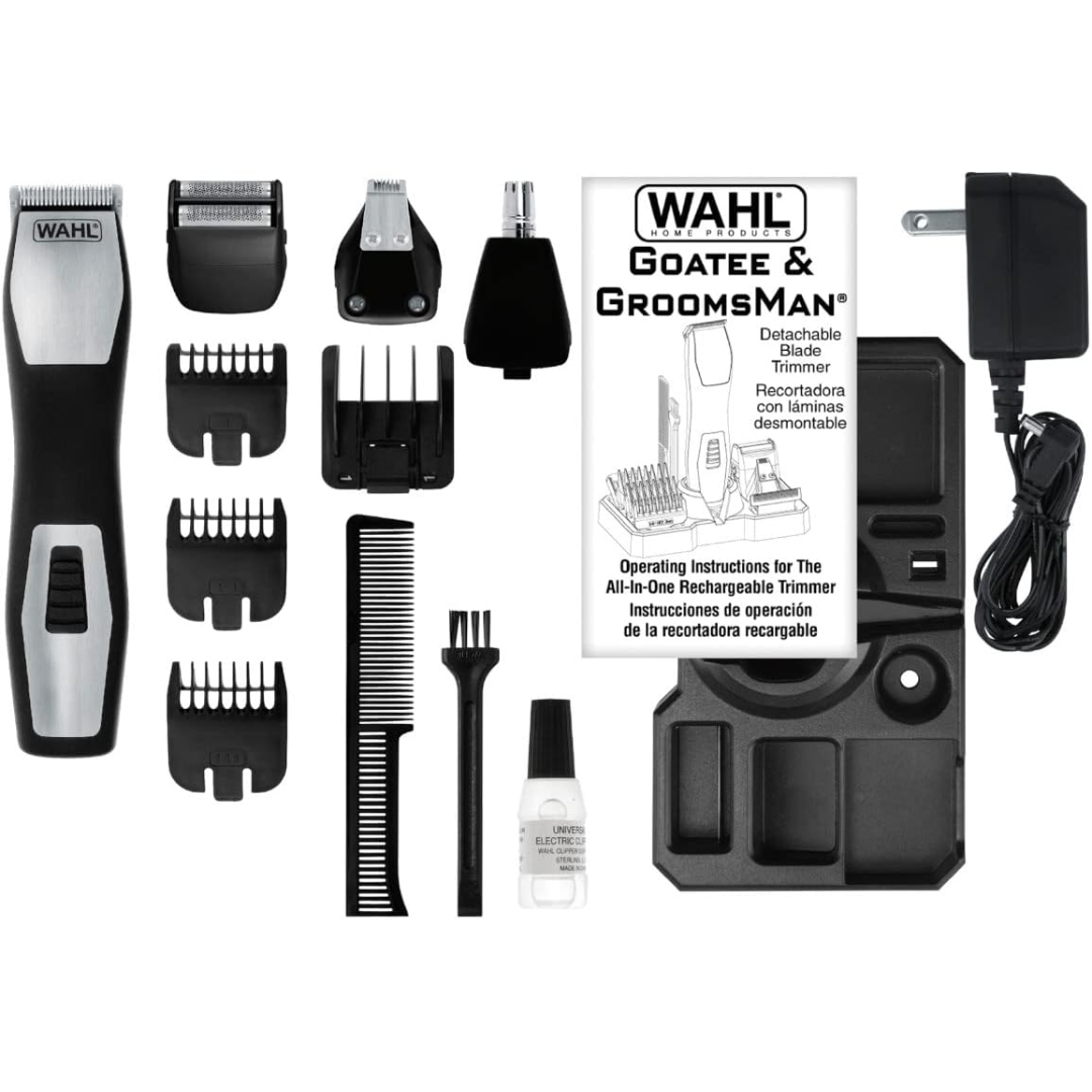 Wahl Groomsman Pro All-in-one Rechargeable Grooming Kit, Black/Silver-9855