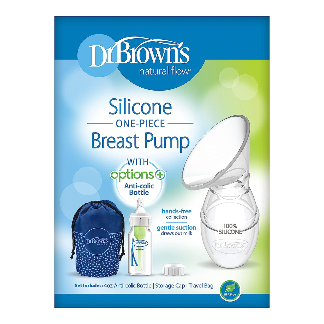 Dr. Brown's Silicone One-Piece Breast Pump & Travel Bag, 150ML Anti-Colic Options+ Baby Bottle, Level 1 Nipple & Travel Lid-BF035 - Red Rhino