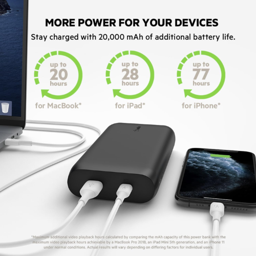 Belkin BoostCharge 20K mAh USB-C PD Power Bank - Black - Red Rhino