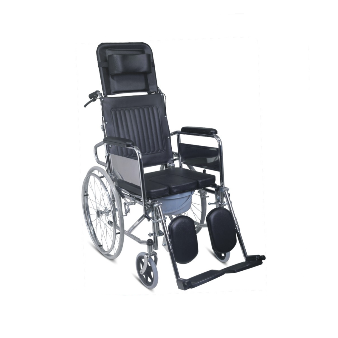 Mobi-Aid Hydraulic Recliner Commode Wheelchair Foldable - Red Rhino
