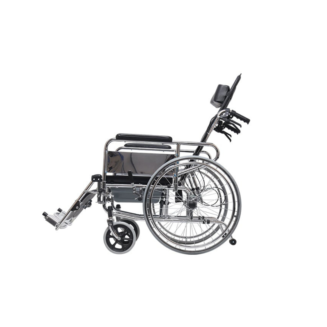 Mobi-Aid Hydraulic Recliner Commode Wheelchair Foldable - Red Rhino