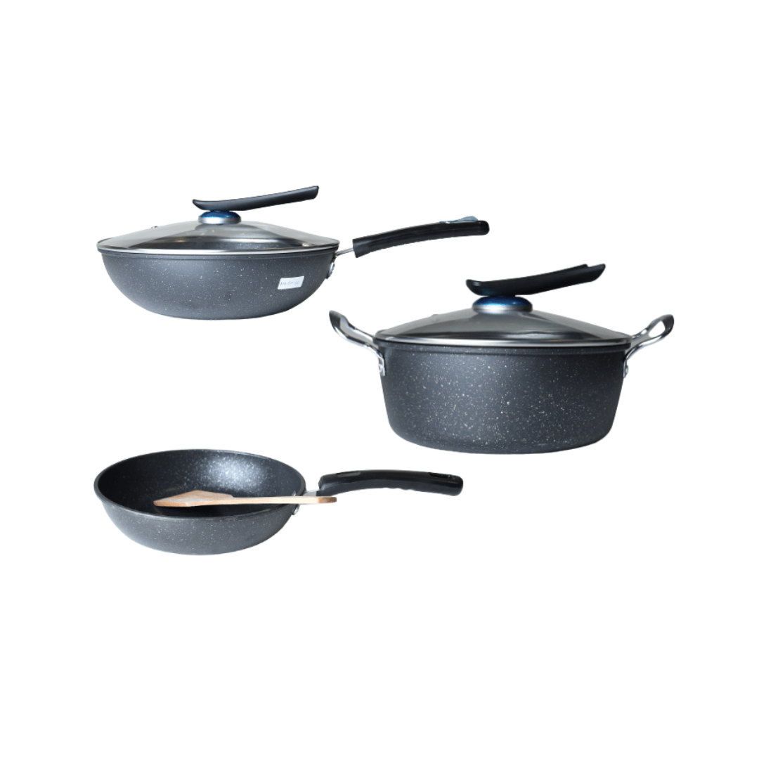 Bon Appetit 3pc Black Cookware Set Granite Finish HM-BA196 - Red Rhino