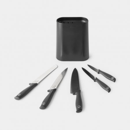 Brabantia Knife Block Plus Knives - Tasty+ - Dark Grey - Red Rhino