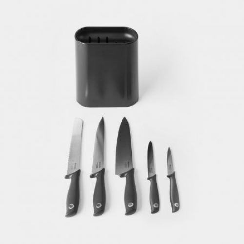 Brabantia Knife Block Plus Knives - Tasty+ - Dark Grey - Red Rhino