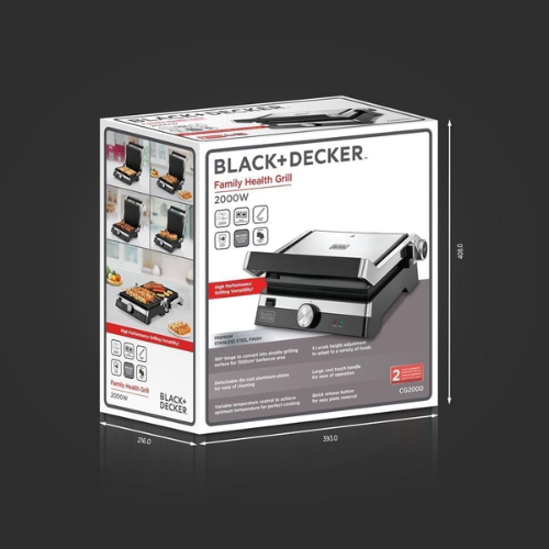 Black+Decker Lifestyle Series Contact Grill, Family Health Grill, 2000 Watts - Red Rhino