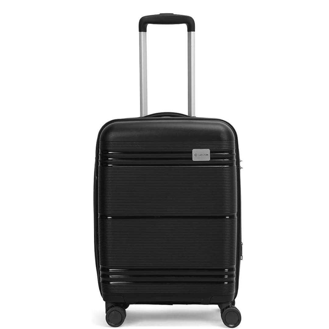 Carlton Focus Plus black eight-wheel suitcase, front view