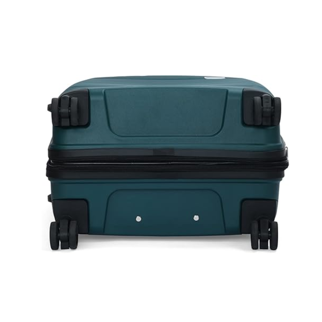 Carlton Focus Plus green suitcase wheel and handle detail