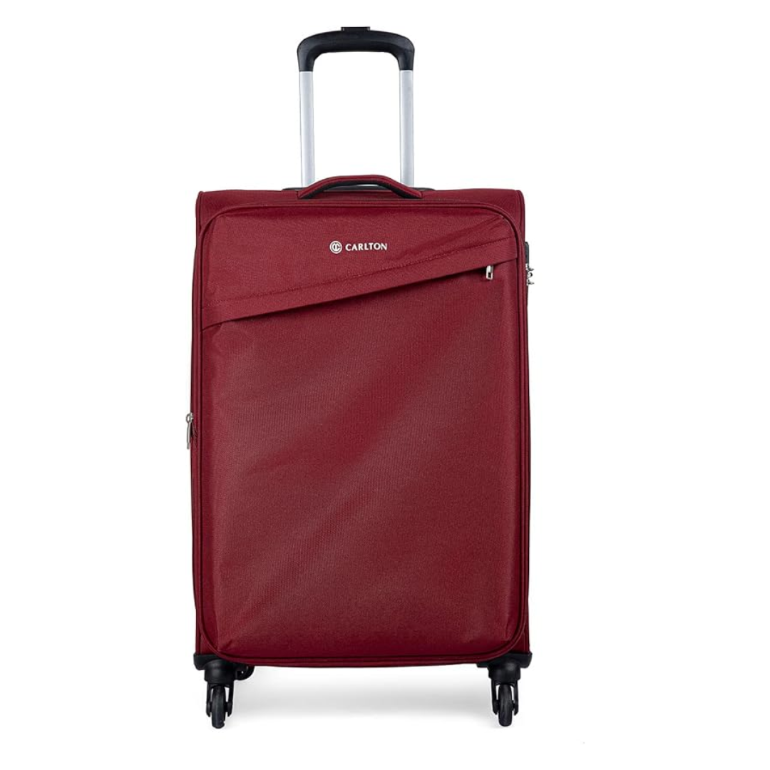 Carlton Lords red four-wheel suitcase, front view