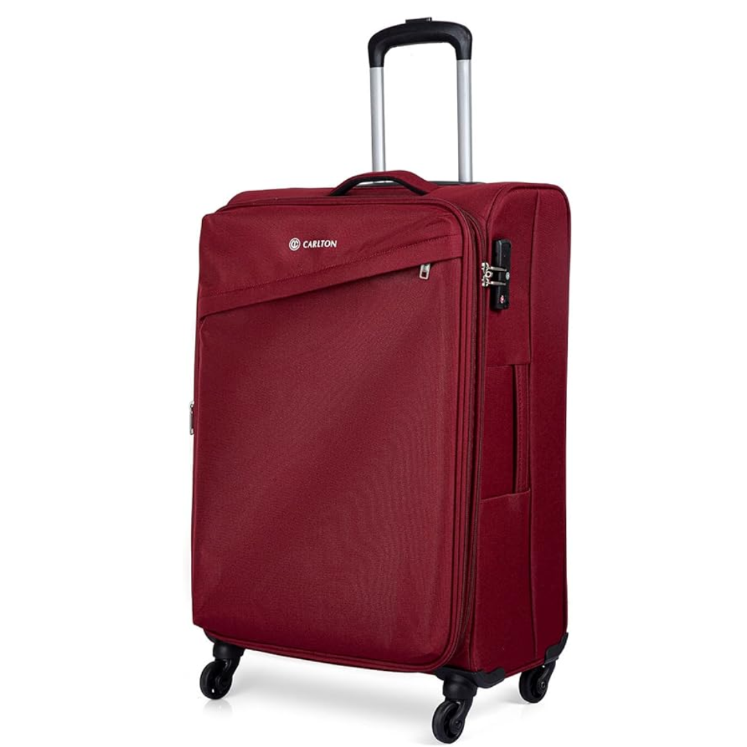 Carlton Lords red suitcase, alternate view