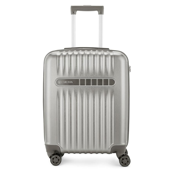 Carlton Meridian silver eight-wheel suitcase, front view