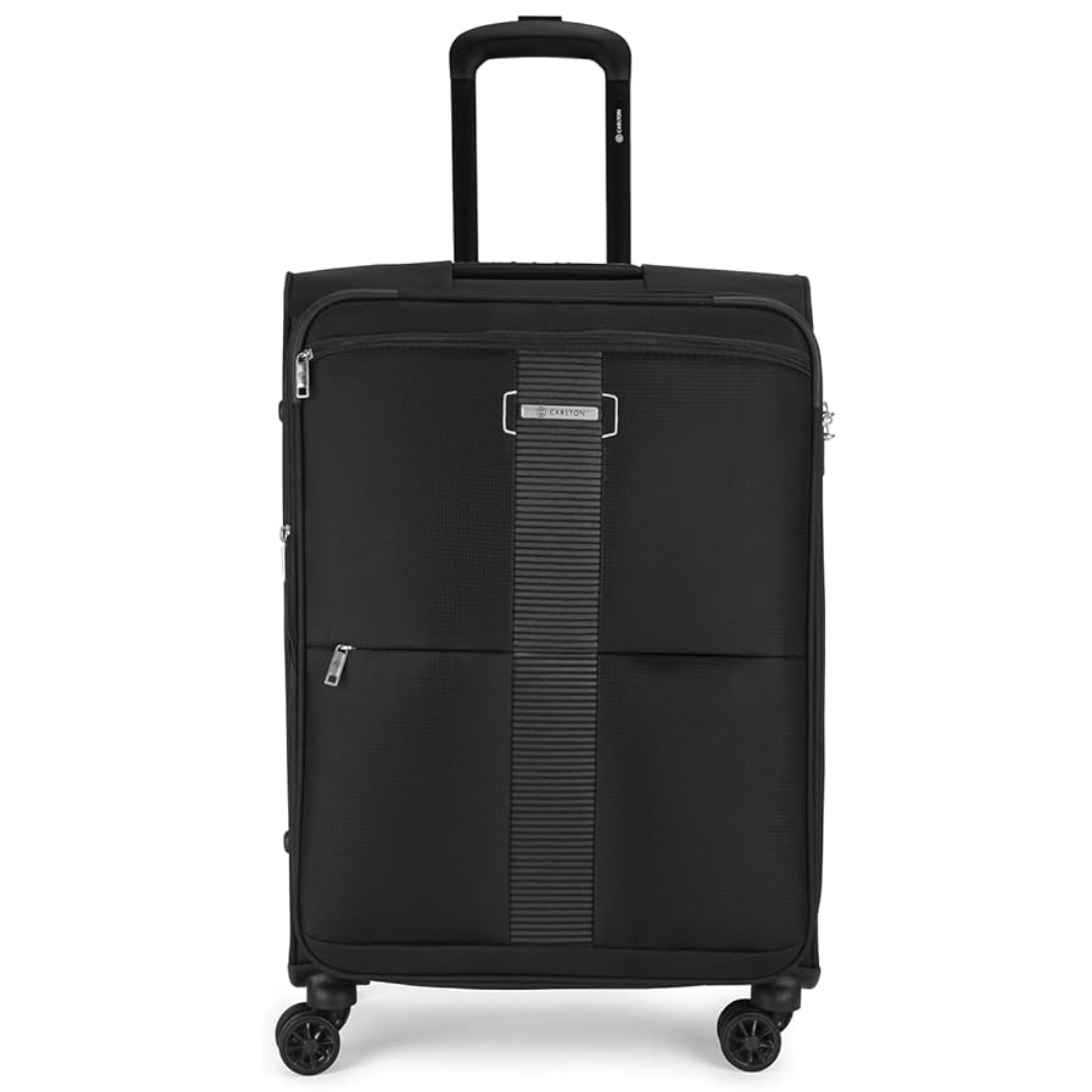 Carlton Newburyplus black eight-wheel suitcase, front view