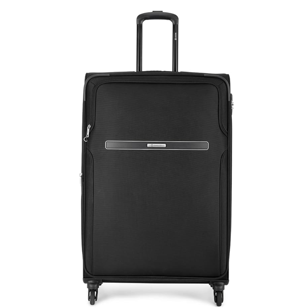 Carlton Turboliteplus black eight-wheel suitcase, front view
