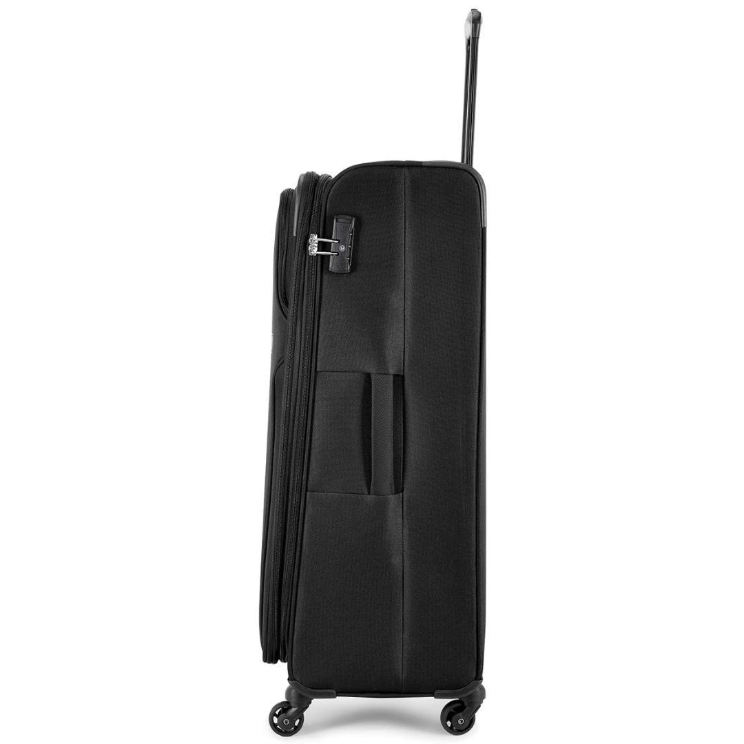 Carlton Turboliteplus black suitcase wheel and handle detail
