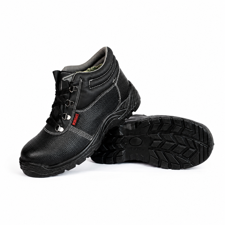 Worksafe Genuine Leather Steel Toe Safety Boot with Steel Midsole – Black
