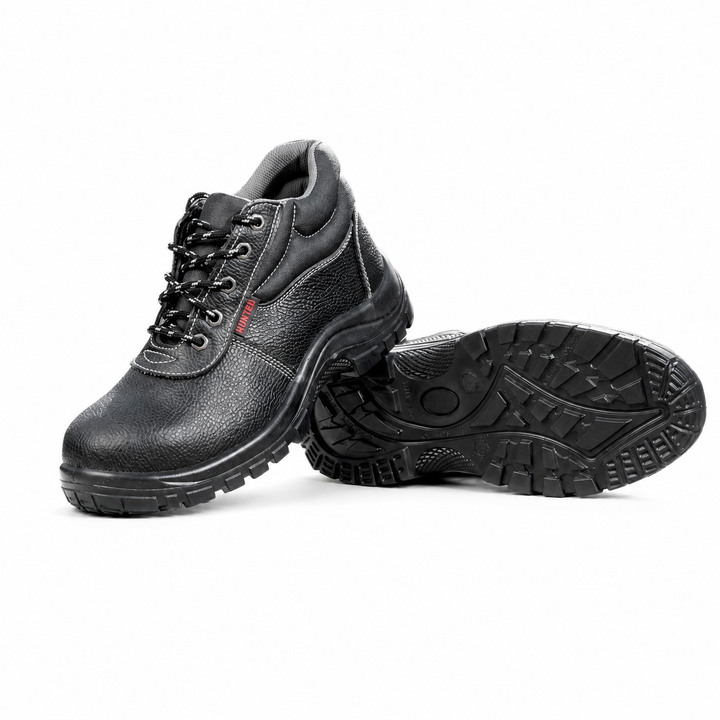 Hunter Genuine Leather Steel Toe Safety Boot with Steel Midsole – Black