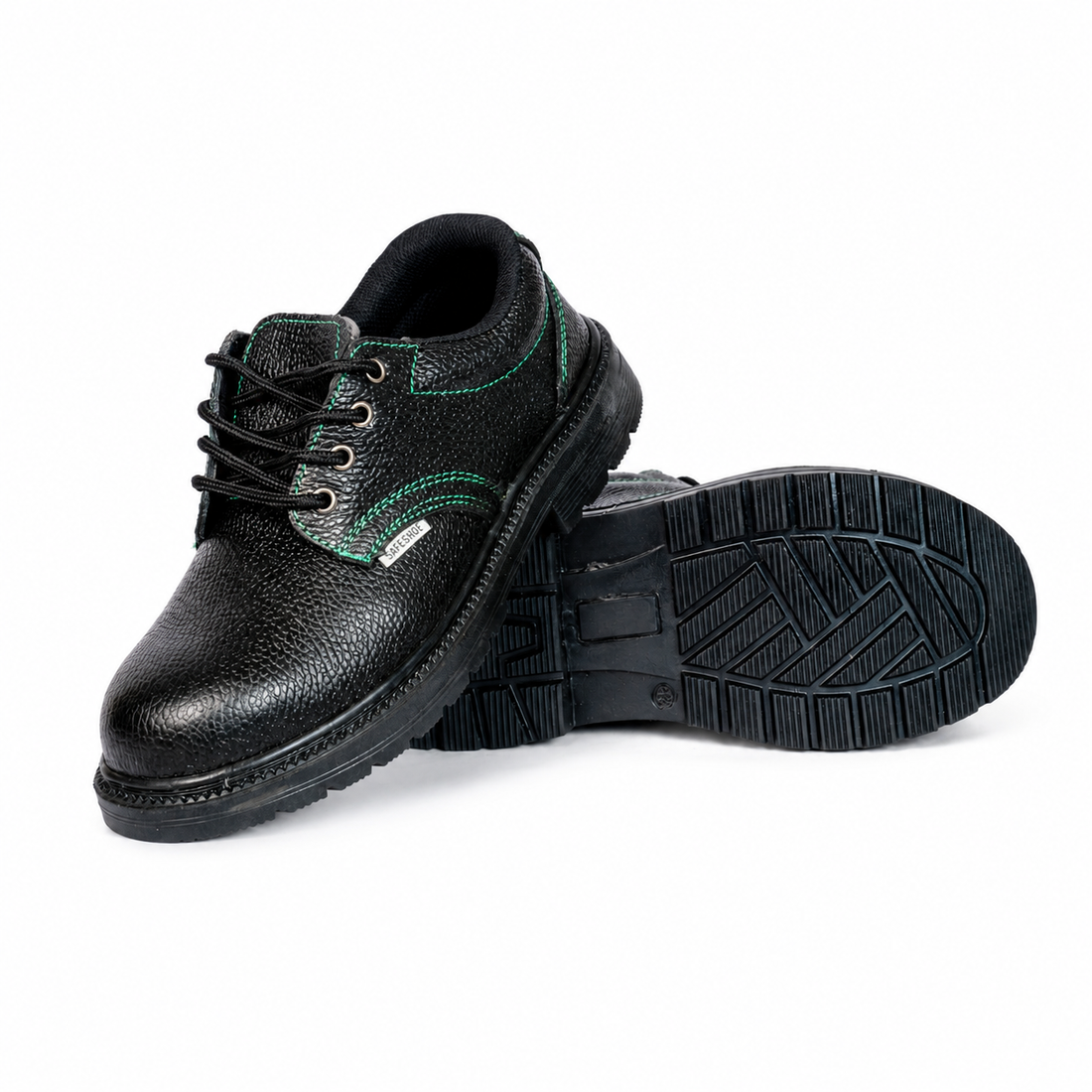 Safeshoe Genuine Leather Steel Toe Safety Shoe with Steel Midsole & Rubber Sole – Black
