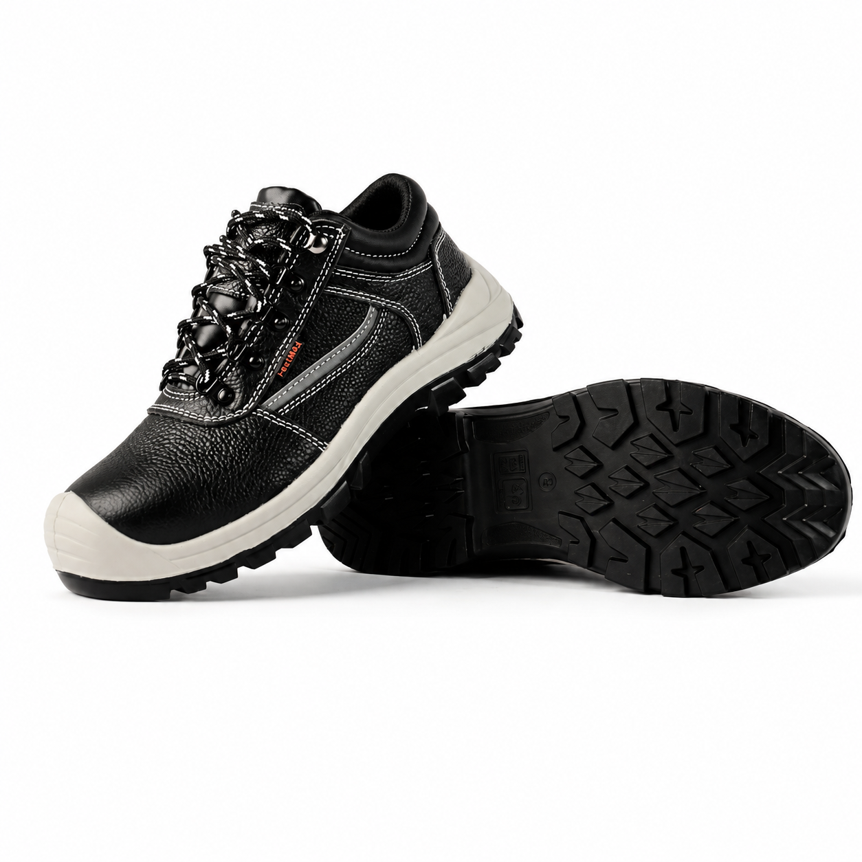 Feetmax Genuine Leather Steel Toe Safety Shoe with Steel Midsole & PU Double-Density Sole – Black
