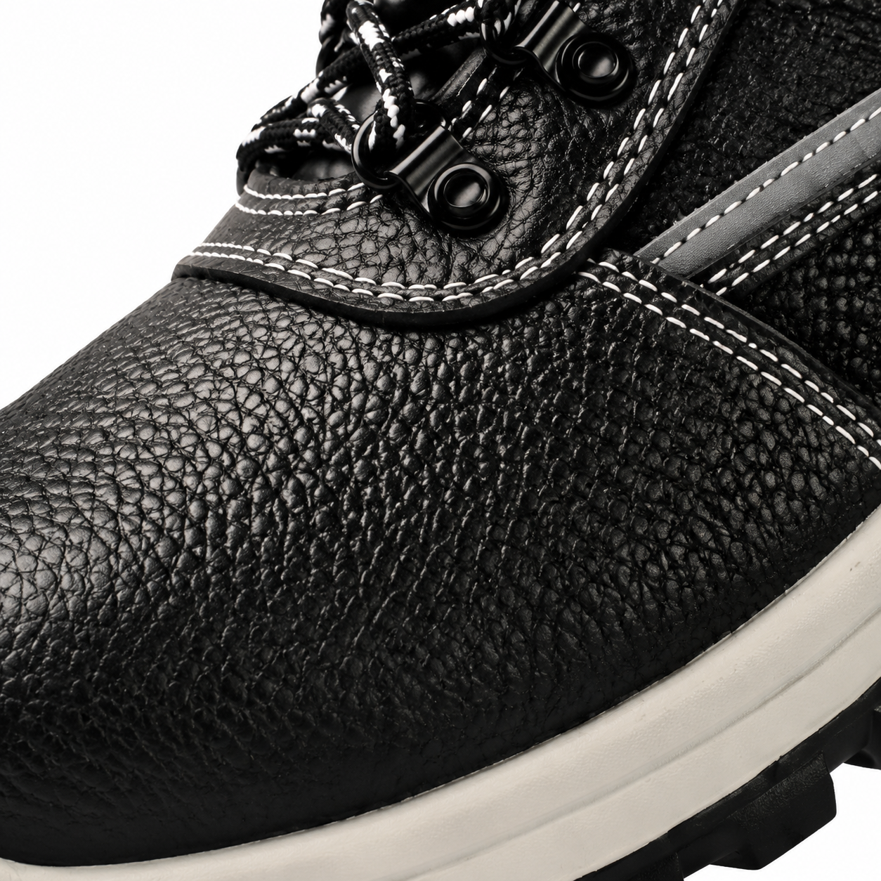 Feetmax Genuine Leather Steel Toe Safety Shoe with Steel Midsole & PU Double-Density Sole – Black