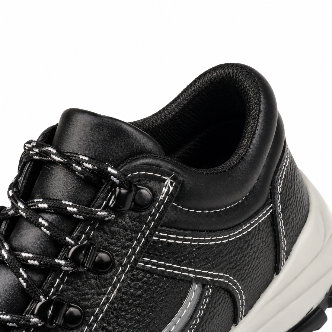 Feetmax Genuine Leather Steel Toe Safety Shoe with Steel Midsole & PU Double-Density Sole – Black