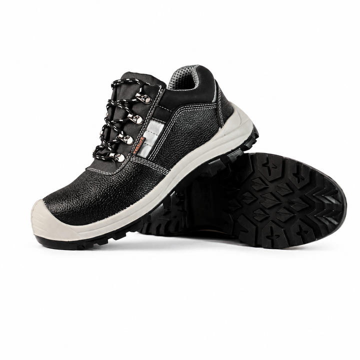 Feetlite Genuine Leather Steel Toe Safety Shoe with Steel Midsole & PU Double-Density Sole – Black