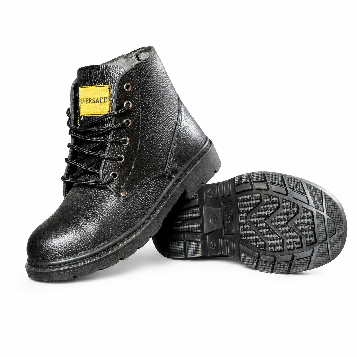 Eversafe High-Ankle Genuine Leather Steel Toe Safety Boot with Steel Midsole & Rubber Sole – Black