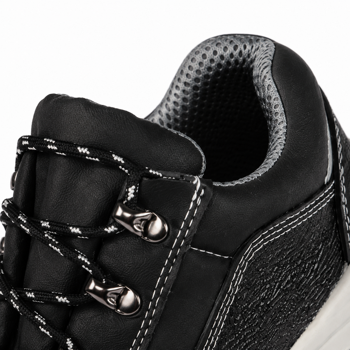 Feetlite Genuine Leather Steel Toe Safety Shoe with Steel Midsole & PU Double-Density Sole – Black